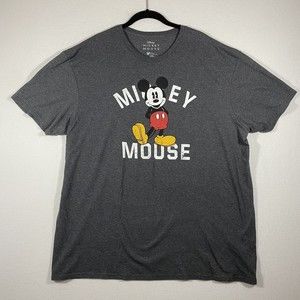 Disney Mickey Mouse T-Shirt Men's XXL Crew Neck Distressed Graphic Gray